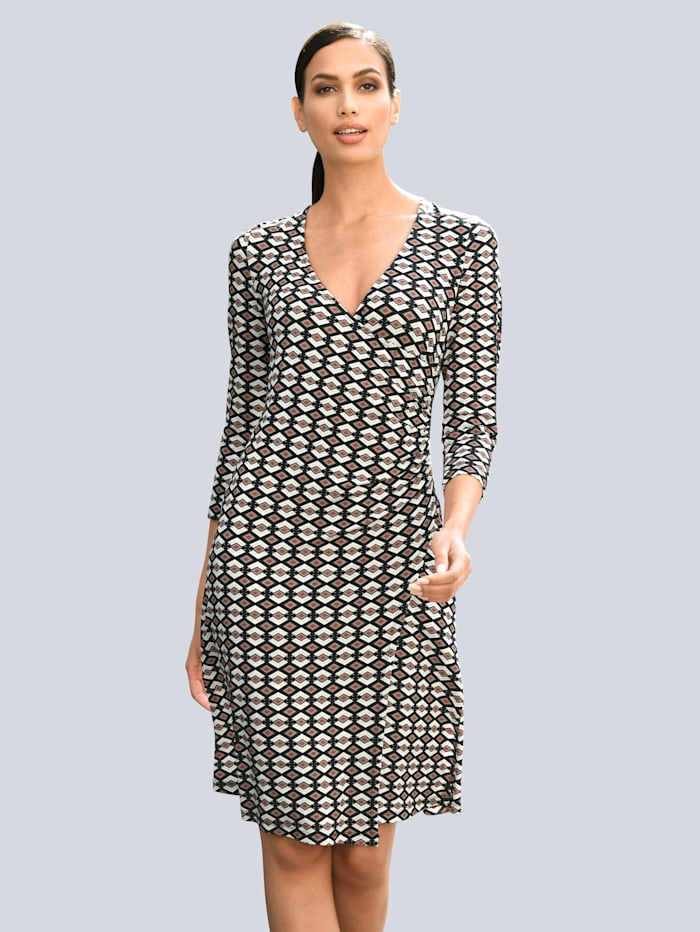 Alba Moda Kleid mit grafischem Druck, Schwarz/Rosé/Weiß