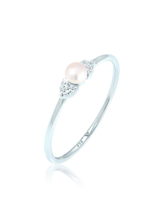 Elli DIAMONDS Ring Verlobung Perle Diamant (0.03 Ct.) 585 Weißgold, Weiß