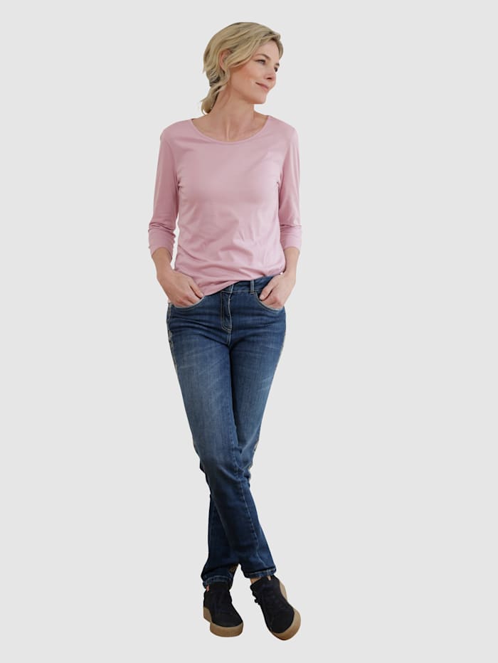 Dress In Jeans mit schöner Stickerei entlang der Seitennaht, Medium blue