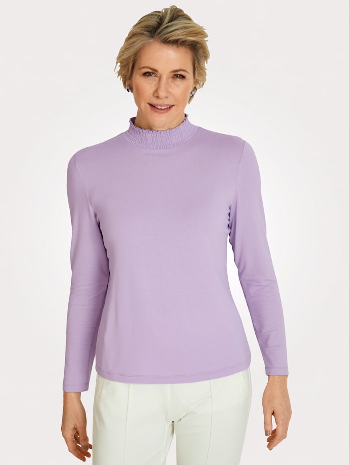 MONA Shirt mit gesmoktem Stehkragen, Lavendel