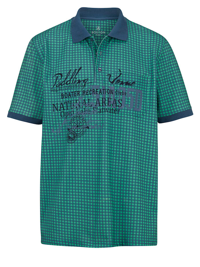 Boston Park Poloshirt met borstzak, Rookblauw/Lichtgroen