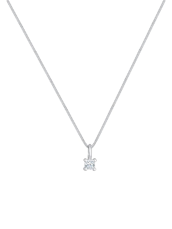 Halskette Diamant (0.1 Ct) Viereck Solitär 925 Silber