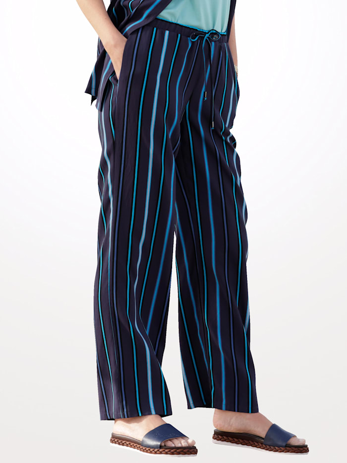 MONA Pantalon à rayures tissées, Marine/Turquoise