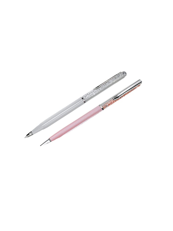 MONA Lot de 2 stylos "Paillettes" Avec embout stylet pour smartphone ou tablette, Blanc/Rose