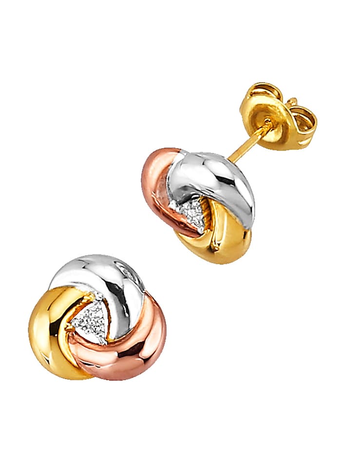 Amara Boucles d'oreilles serties de diamants en or jaune 585, Tricolore