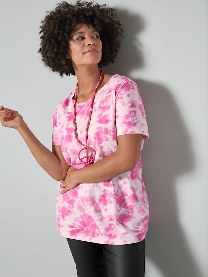 Angel of Style Shirt mit angesagtem Batikprint, Weiß/Pink
