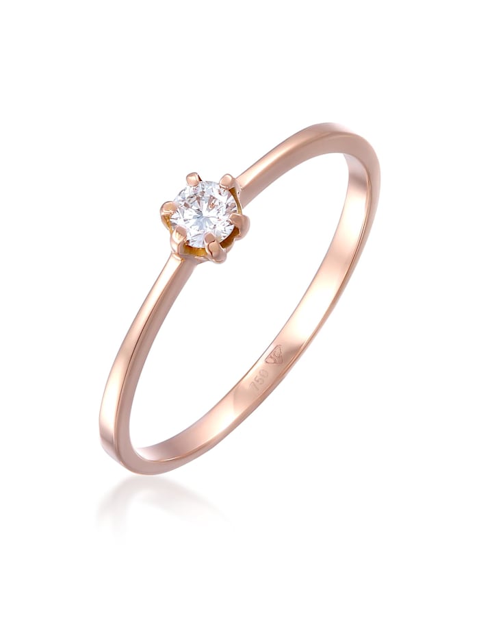 Elli DIAMONDS Ring Solitär Verlobung Diamant (0.11 Ct.) 750 Roségold, Rosegold
