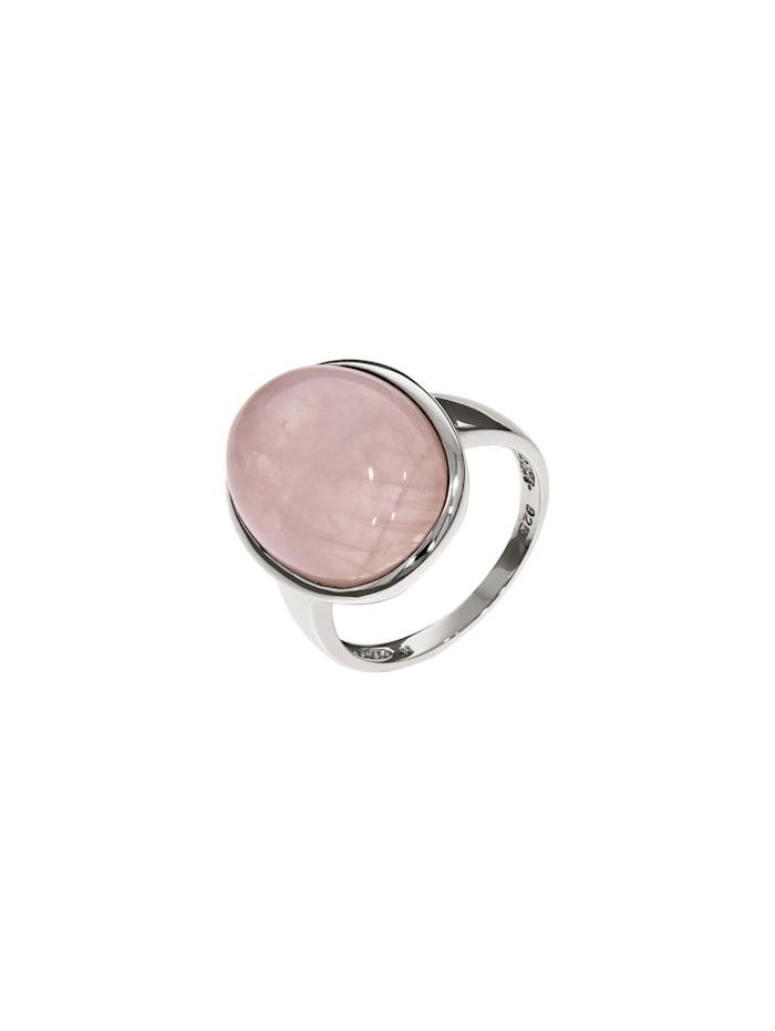 ZEEme Ring 925/- Sterling Silber Rosenquarz rosa Glänzend, weiß