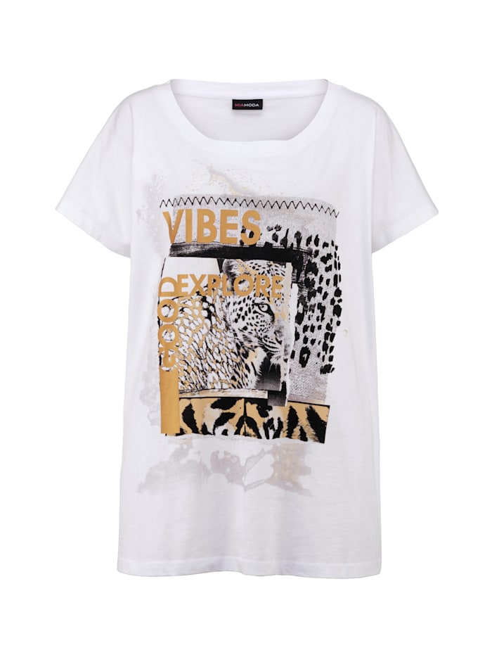 MIAMODA Shirt mit Animalprint, Weiß