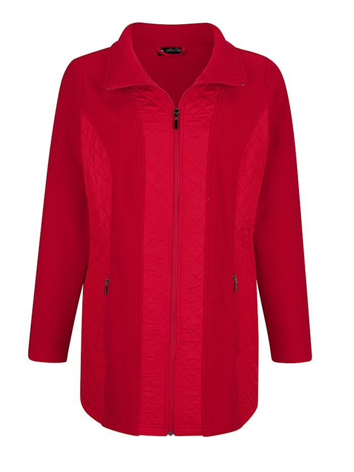 m. collection Fleecejacke im Materialmix, Rot