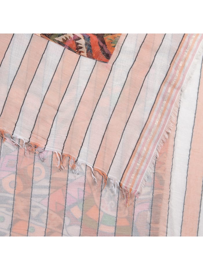 Streifen-Schal mit gepatchtem Print aus reiner Baumwolle