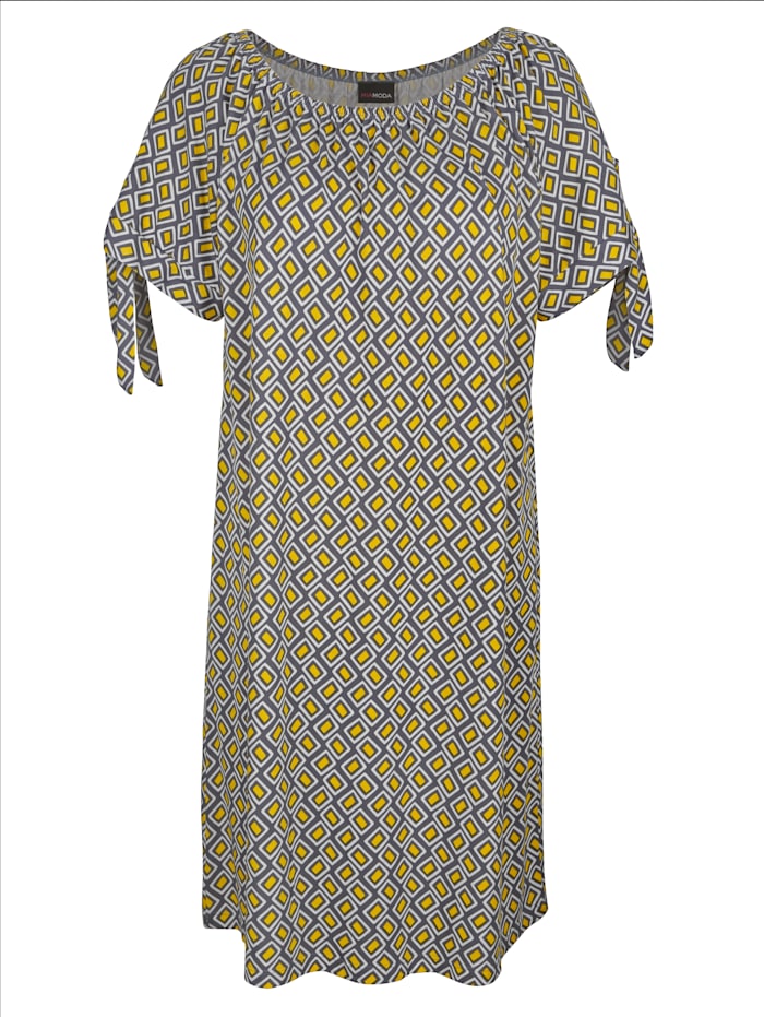 MIAMODA Shirtkleid mit grafischem Druck, Grau/Gelb/Weiß