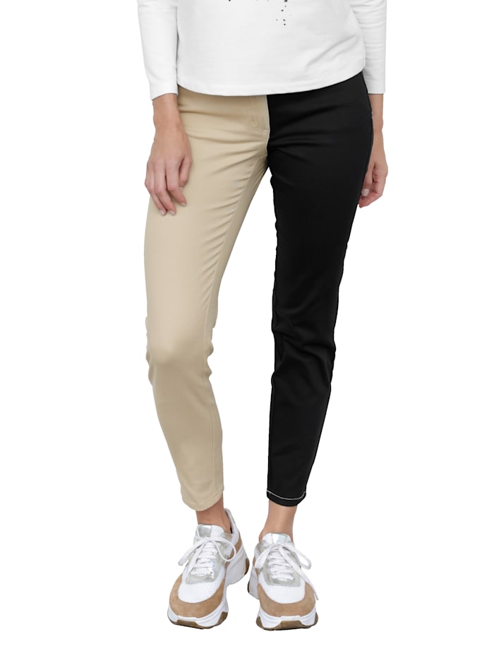 AMY VERMONT Jeans in bicolor, Beige/Zwart