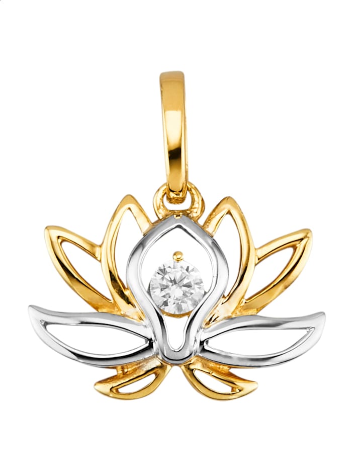 Amara Or Pendentif Fleur de lotus avec zirconia, Coloris or jaune