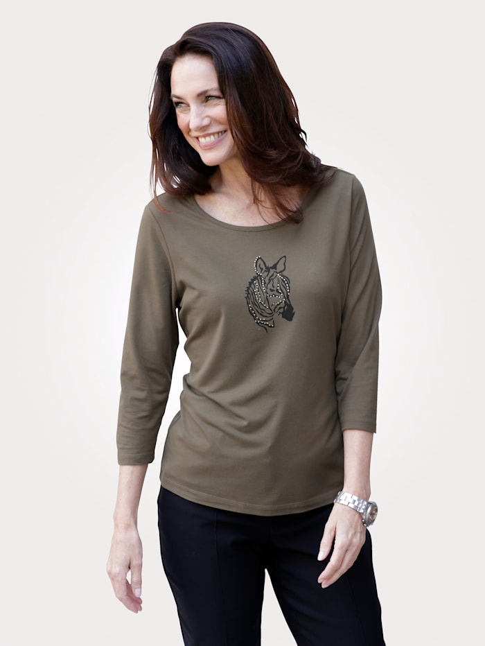 MONA Shirt mit tierischem Druckmotiv, Oliv/Schwarz
