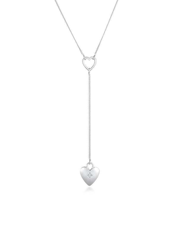 Elli DIAMONDS Halskette Y-Kette Herz Romantik Diamant (0.03 Ct) 925 Silber, Silber