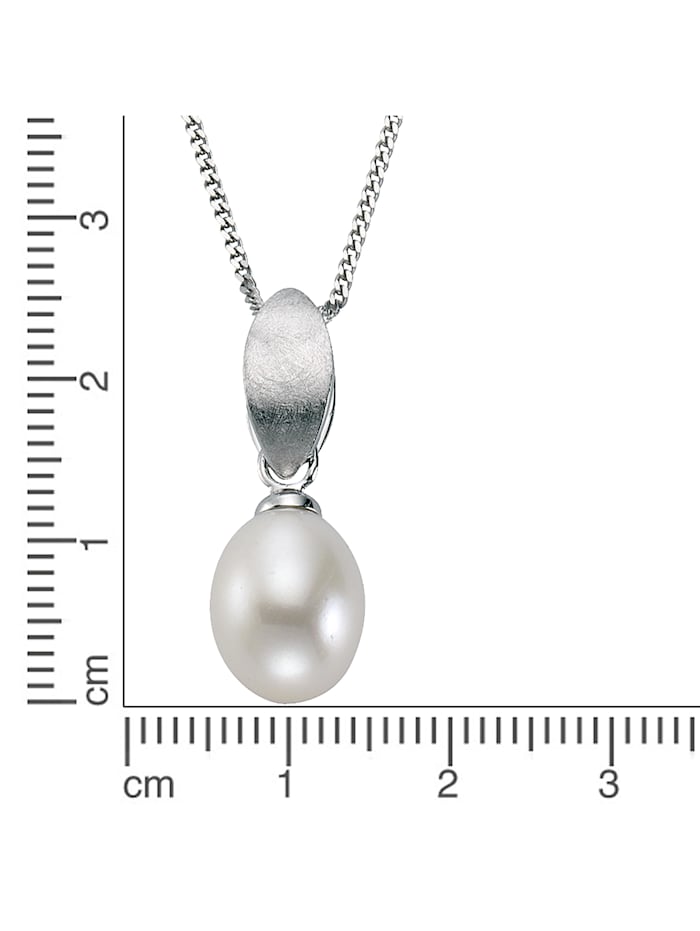 Halskette 925/- Sterling Silber Perle weiß 45cm Rhodiniert