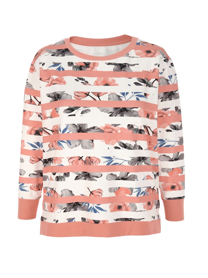 TruYou Sweat-shirt avec bordures de couleur unie, Blanc/Rose/Gris