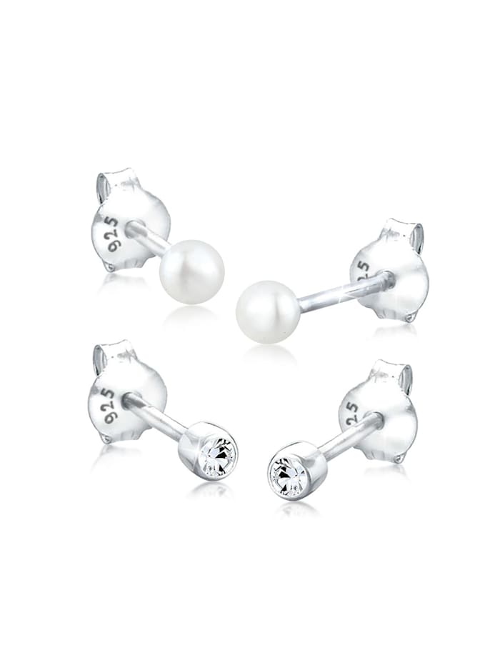 Elli Ohrringe Set Basic Perle Kristalle 925 Silber, Weiß