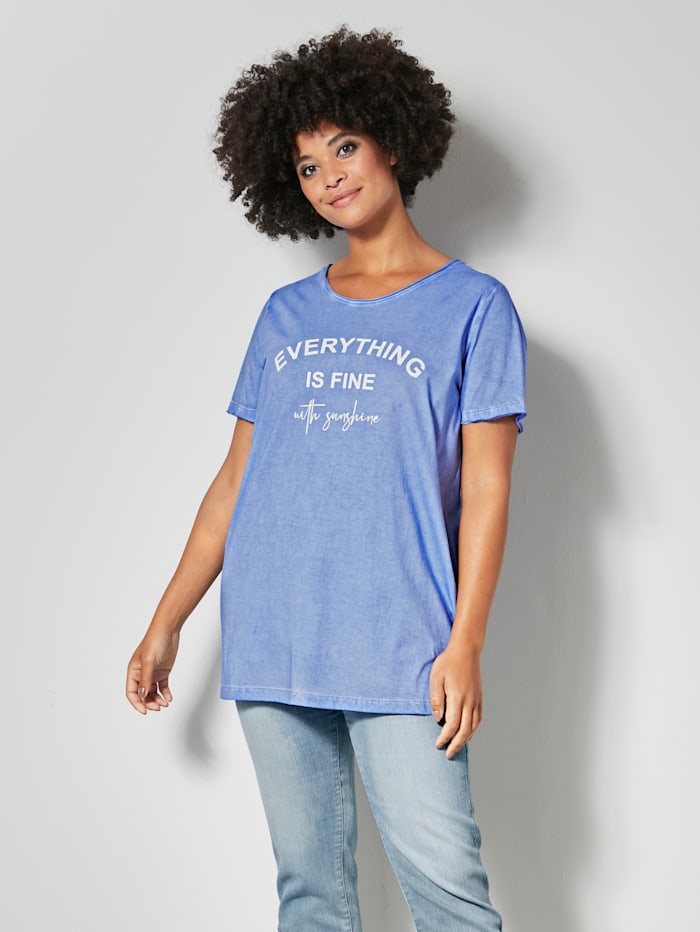 Angel of Style Shirt mit angesagtem Statementprint, Jeansblau/Weiß