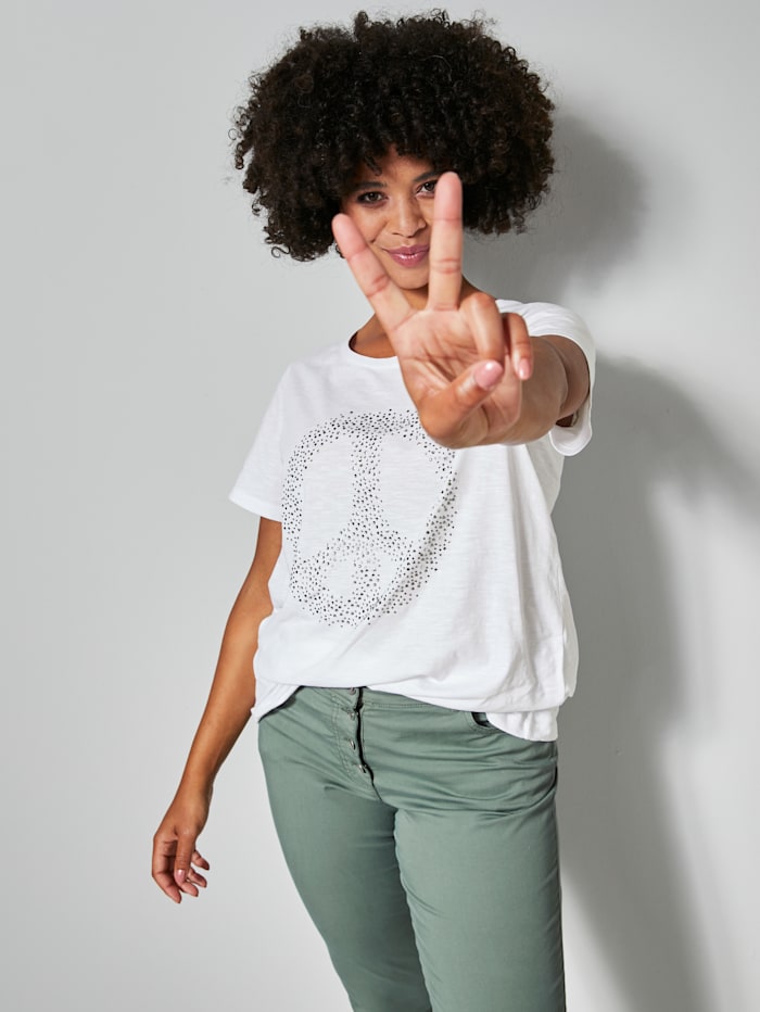 Angel of Style Shirt met peace-teken van siersteentjes, Wit