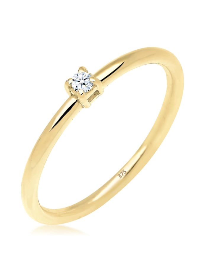 Elli DIAMONDS Ring Verlobungsring Diamant 0.03 Ct. 375 Gelbgold, Weiß
