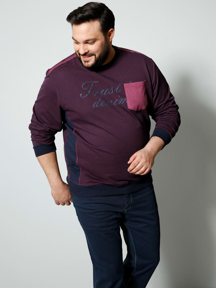 Men Plus Sweatshirt met contrastkleurig beleg, Bordeaux/Marine