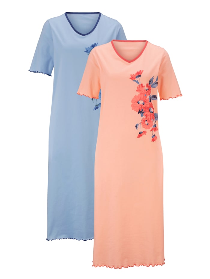 Harmony Nachthemden met bloemendessin, Apricot/Lichtblauw