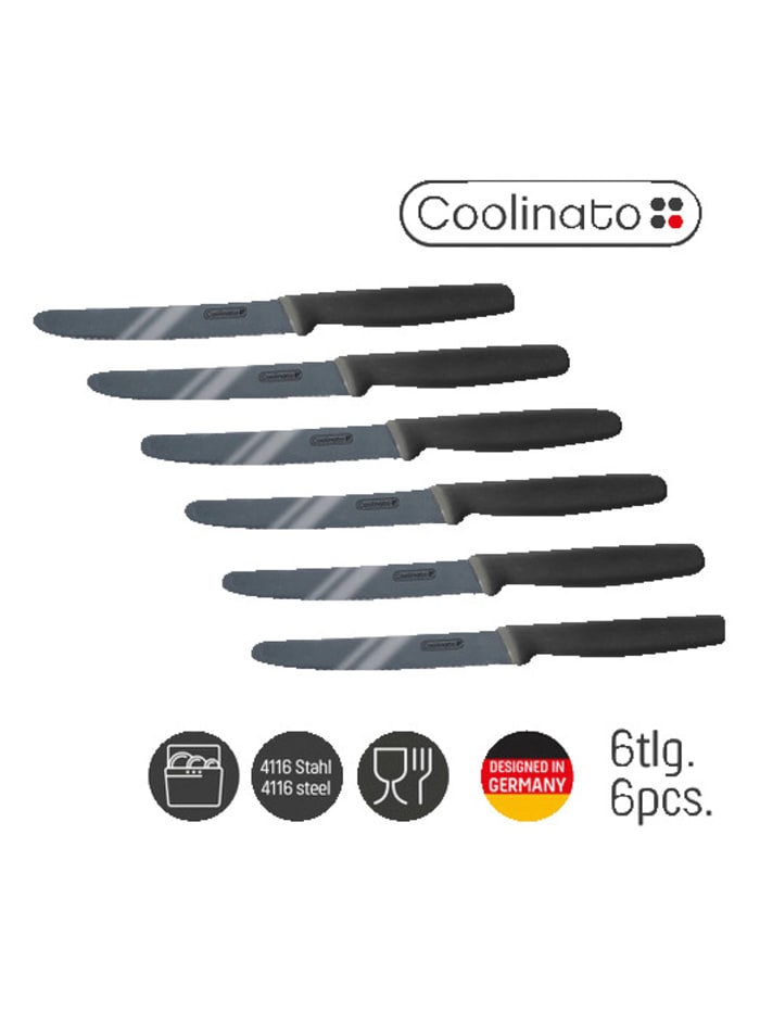 Coolinato Lot de 6 couteaux - longueur de la lame env. 11 cm - ultra tranchants avec finition dentelée, Gris
