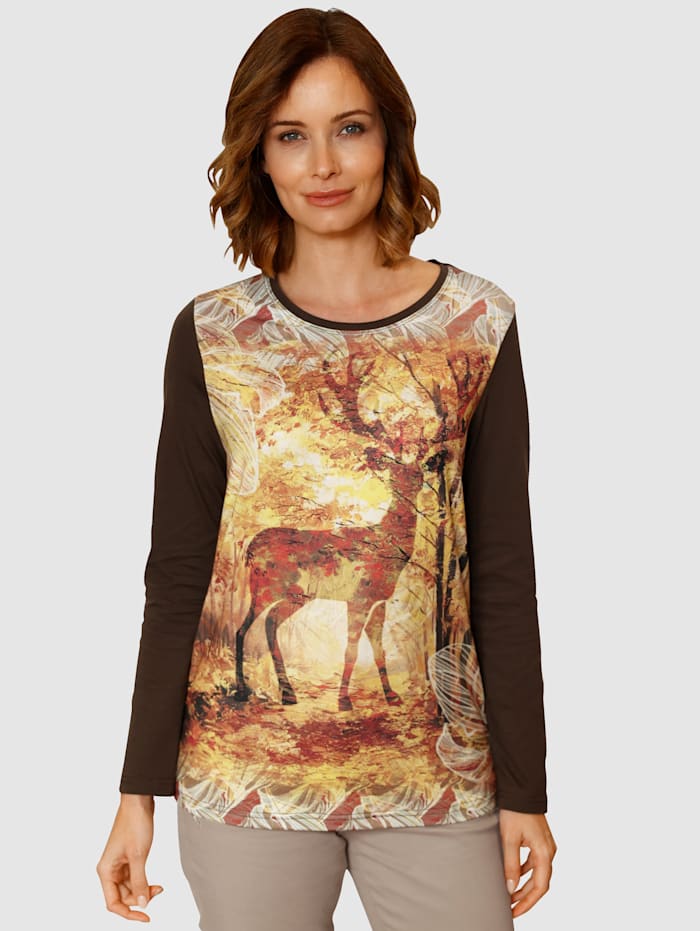 Paola Shirt met hertmotief, Chocolade/Geel