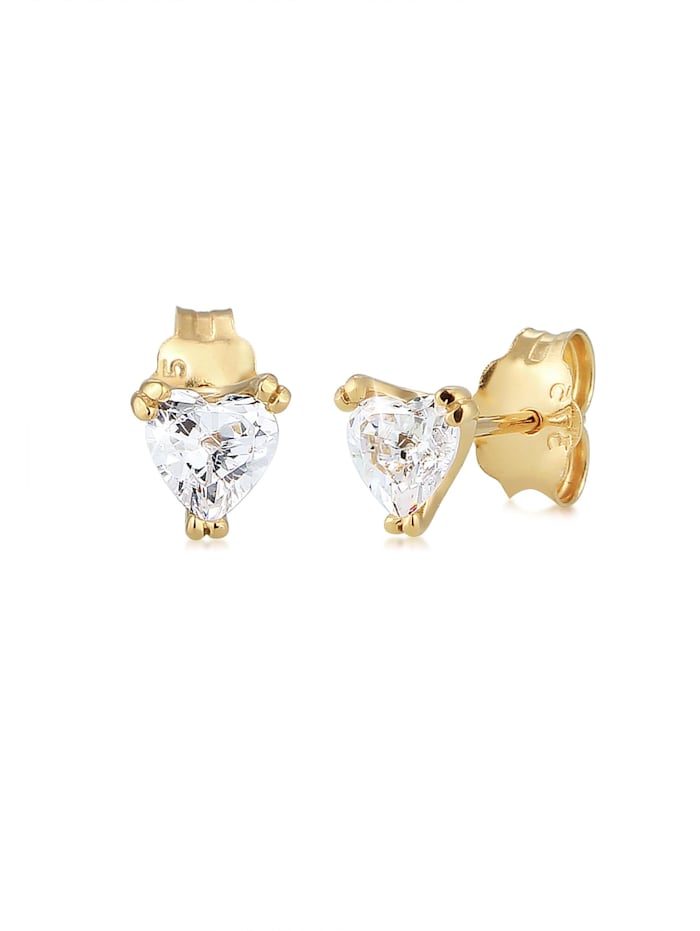 Elli Premium Ohrringe Stecker Herz Liebe Symbol Zirkonia 375Er Gelbgold, Gold