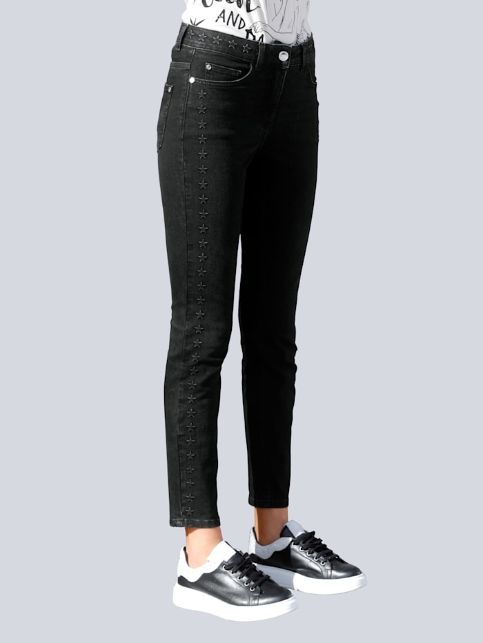 Alba Moda Jeans mit seitlicher Sternezier, Schwarz