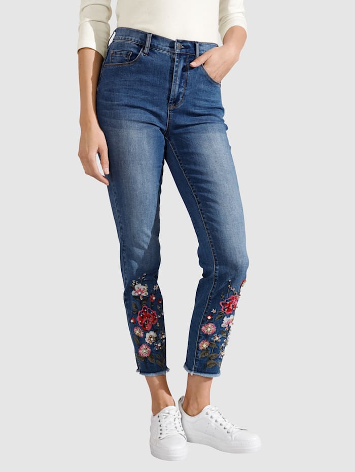 Paola Jeans med blomsterbroderi, Blue bleached
