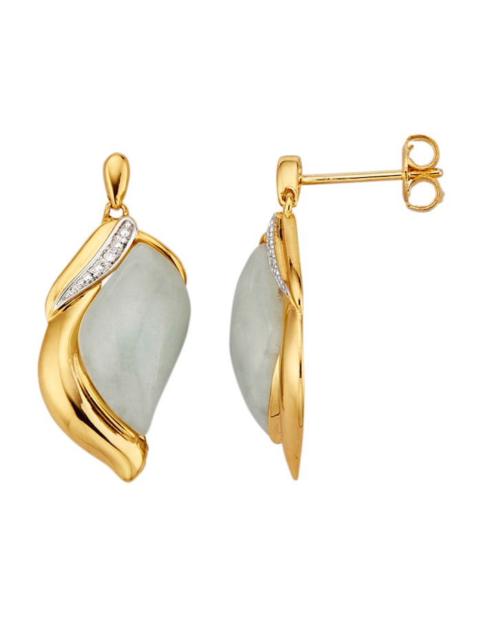 Ohrringe mit Diamanten und Jade-Steinen in Silber 925, Bicolor