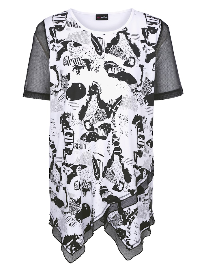 MIAMODA Shirt met trendy print, Zwart/Wit
