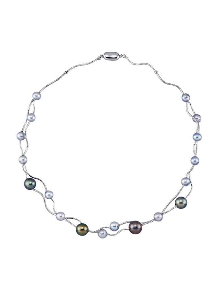 Amara Perle Perlen-Collier in Silber 925, Grau