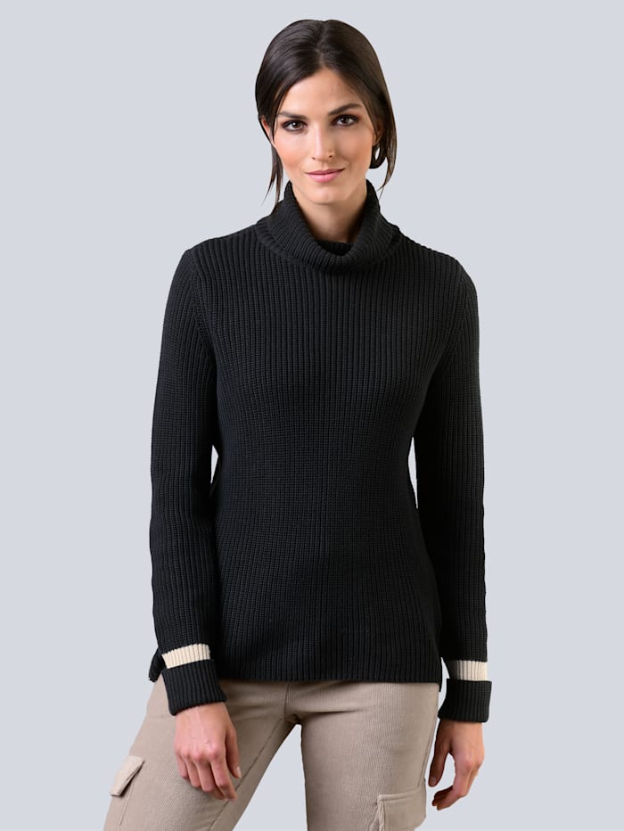 Alba Moda Pullover mit effektvoller Reißverschlussverarbeitung, Off-white/Schwarz