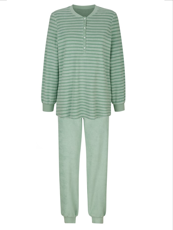 MONA Pyjama met praktische knoopsluiting, Salie/Ecru