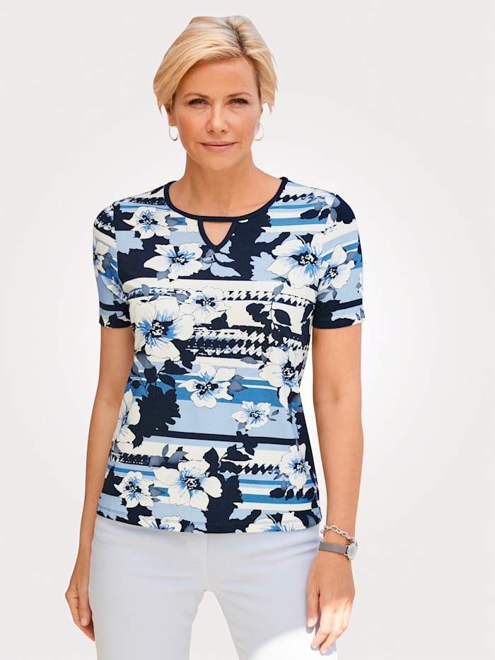 MONA T-shirt à découpe fantaisie, Bleu glacier/Blanc/Marine