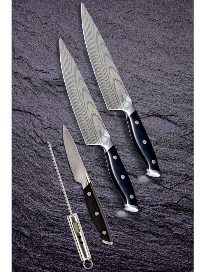 Premium-Messer-Set 'Trusted Butcher', 4tlg., rasiermesserscharf, inkl. Speisenthermometer