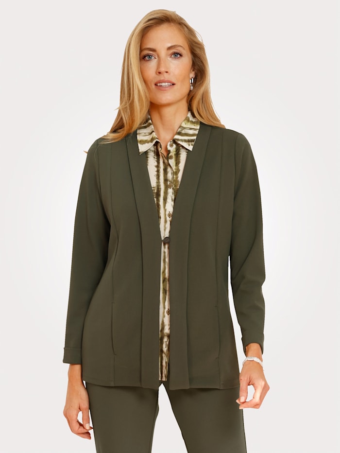 MONA Blusenjacke mit breiter Blende am Ausschnitt, Oliv