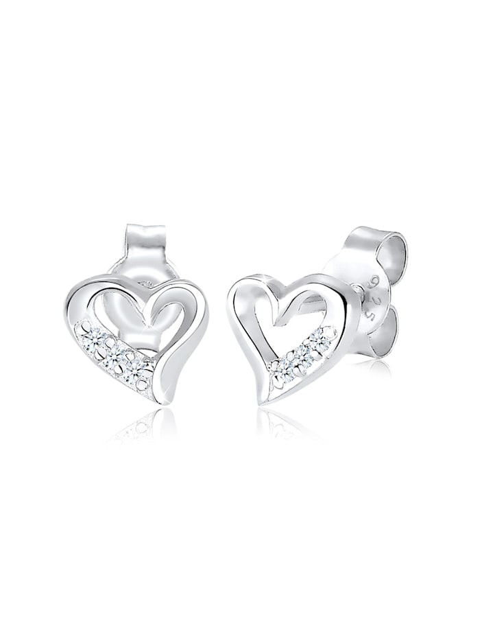 Elli DIAMONDS Ohrringe Herz Liebe Diamant (0.03 Ct.) 925 Silber, Silber