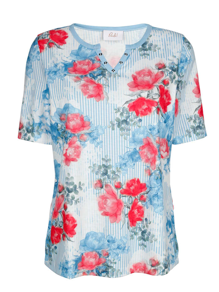 Paola Shirt met modieuze halsvariant, hemelsblauw/wit