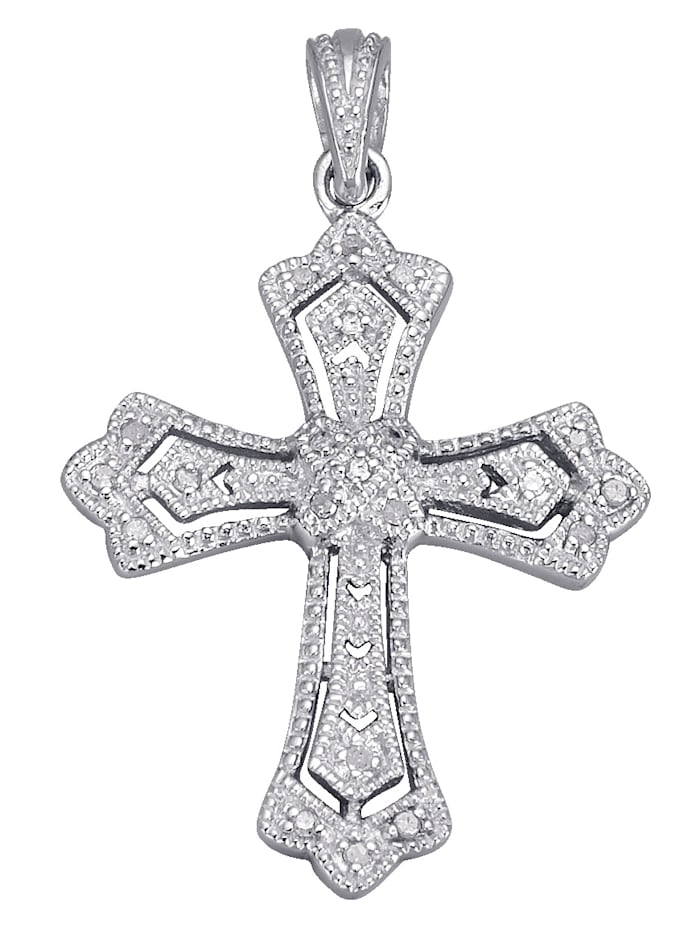 Hanger Kruis met diamanten, van echt zilver, zilverkleur