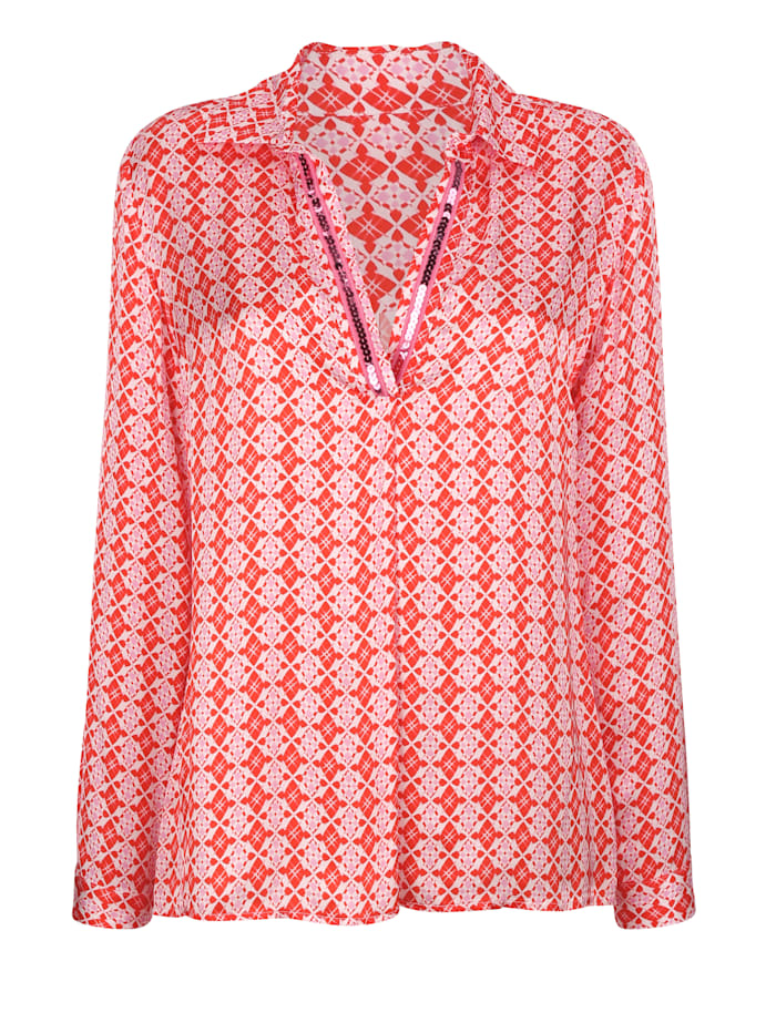 Alba Moda Bluse mit effektvollen Pailletten, Orange/Pink/Weiß