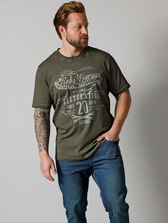 John F. Gee T-Shirt aus reiner Baumwolle, Oliv