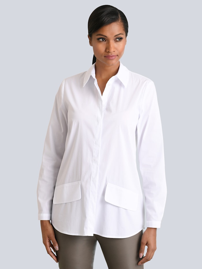 Alba Moda Bluse mit Taschenapplikation, Weiß