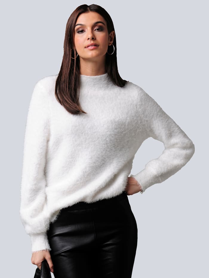 Alba Moda Pullover mit Flausch-Optik, Off-white