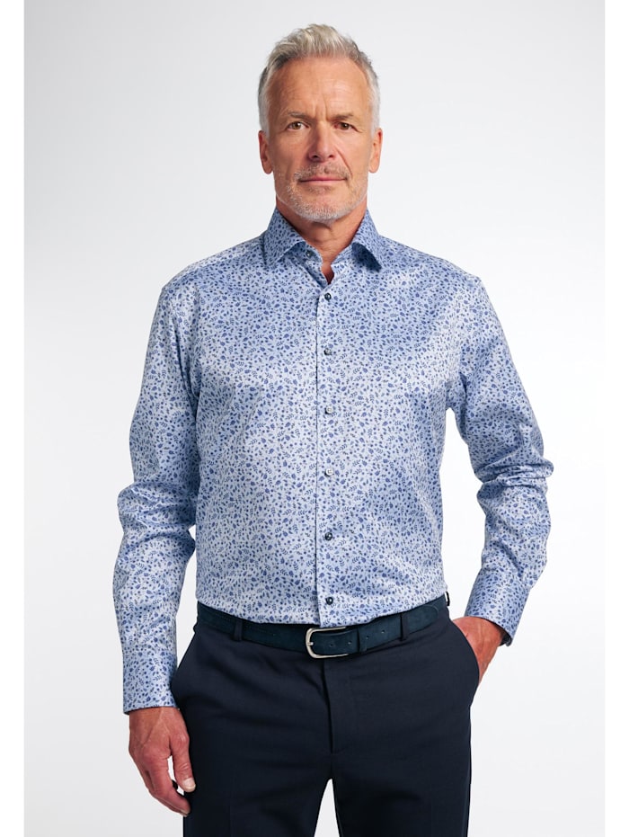 Eterna Langarm Hemd COMFORT FIT Twill bedruckt, blau