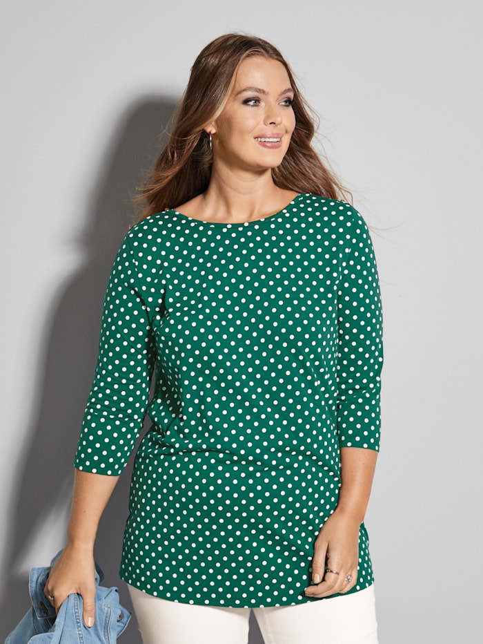 MIAMODA Shirt mit femininem Ausschnitt, Grün/Weiß